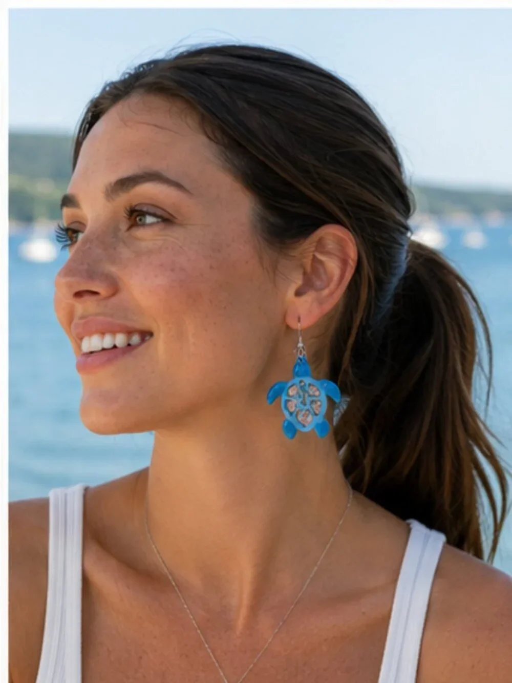 Blue Glitter Sea Turtle Earrings